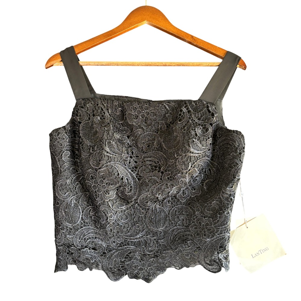 Lan Ting Bride Womens Polyester Lace Structured Tank Top Corset 12 Black